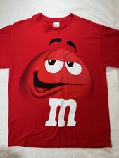 Vintage M&M's Mens XL Red Big Face Mars Candy Short Sleeve Shirt Crew Neck Retro