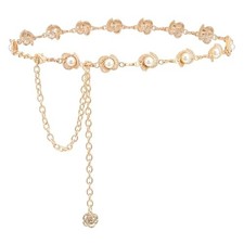 Rhinestone Belt Womens Formal Dress Belt Diamond Fit Waist 30"-40" Gold Pearl
