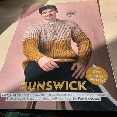Herren Runswick Two Tone Fisherman Rib Pat Menchini Pullover Pulli Strickmuster