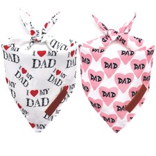 2 Pack Fathers Day Dog Bandanas, X-Large, Reversible, I Love My Dad Scarf