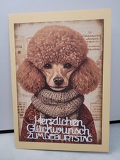 Geburtstagskarte Pudel Hund 17x12 mit Umschlag Geburtstag Karte Handgemacht NEU
