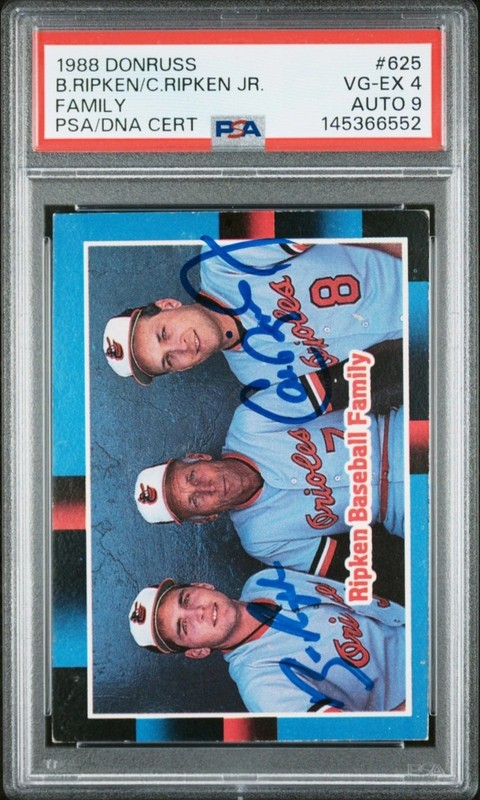 1988 Donruss #625 Cal Ripken Jr. Ripken Family PSA/DNA Signed Auto 9