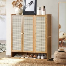 Oikiture Shoe Storage Cabinet Shoes Rack Organiser 7 Tier Shelf Rattan Natural