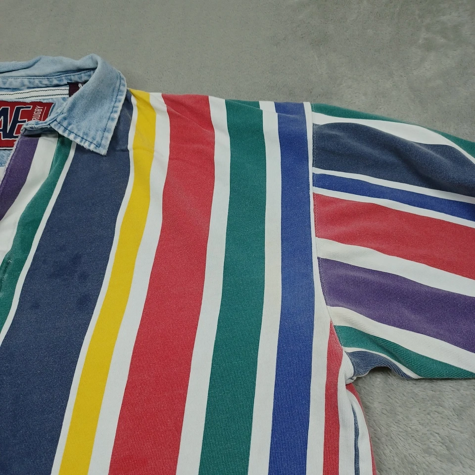 Vintage American Eagle Shirt Mens XL Blue Striped Rugby 90s Denim Collar - Image 3 of 4