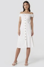 NA-KD women's dress off shoulder midi dress optical white, 38