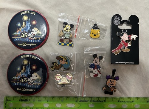 Disney Button Pin Lot Trading 45th Anniversary Mickey Mouse Grumpy Winnie Pooh +