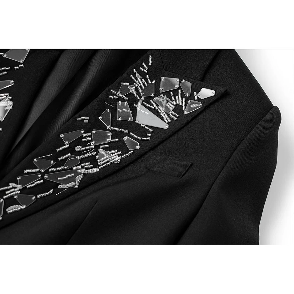 Nuevo Blazer Mujer Cuello Solapa Negro Cuello Cuentas S-2XL Top Oficina Abrigos Formales Foto 4 de 4