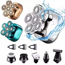 Electric Cordless Head Skull Bald Shaver 6 round Blade heads