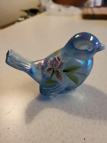 Vtg Fenton Iridescent Hand Painted Bird Figurine Signed