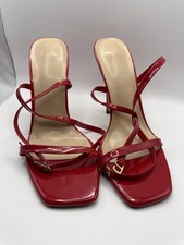 Red Patent Style Strappy Heeled Sandals