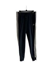Women  s Blue Adidas Track Pants with White 3-Stripes Down The Legs Size M