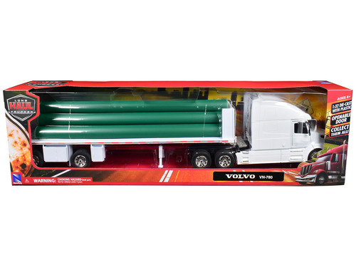 Volvo Vn-780 Truck W/Flatbed & Long Pipes White 1/32 Diecast By New Ray 14223 B - Picture 2 of 3