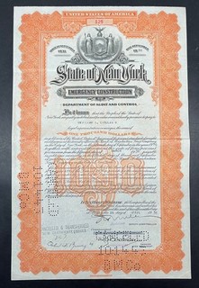Sale075 👍 5x New York State Bond $1.000 Emergency Construction