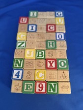 Wooden Toy Alphabet Building Child Blocks Toddler Vintage Lot Of 44