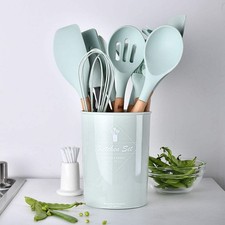 Silicone Kitchen Utensil Set with Wooden Handles