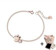 Hello Kitty Rose Gold Plated Bracelet with Hello Kitty Themed Gift Bag Set