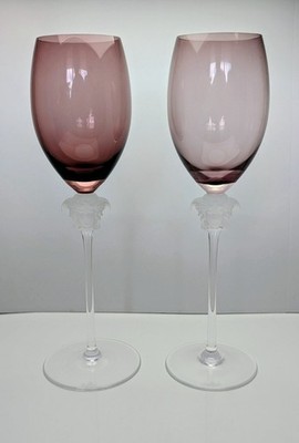 RARE - Rosenthal Meets Versace Medusa Lumiere Amethyst White Wine Goblets Pair