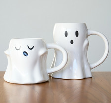 2 TARGET Halloween Ghost Mugs Ceramic Coffee Cups 12 16 Oz Hyde Eek Spritz