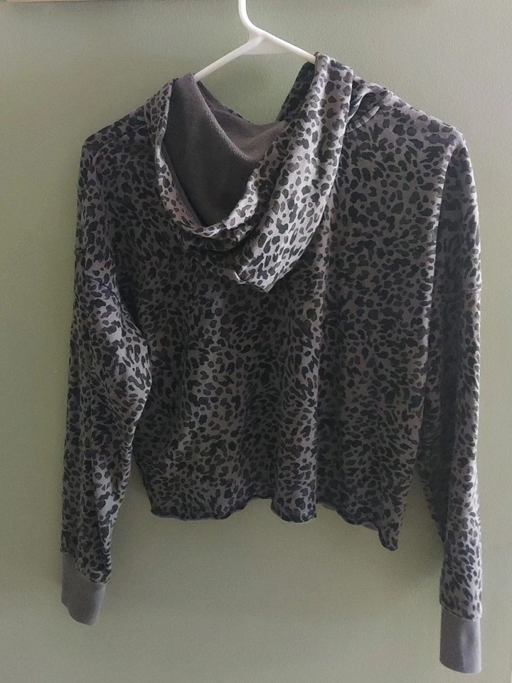 Niñas Talla 14-16 Antiguo Azul Marino Sudadera con Capucha Manga Larga Negro Leopardo Recortado Foto 2 de 4