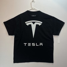 Tesla Logo Black Tee Adult Size Large Elon Musk Space-X T-Shirt, New Condition