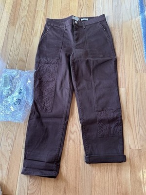 Logo Lori Goldstein Eyelet Patches Boyfriend Jeans 6P NWT Chicory Coffee  A68957