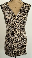Airport Mini Dress Sleeveless Textured Animal Print Ruching Faux Wrap VGC
