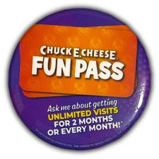 RARE: Chuck E. Cheese “FUN PASS” In Store Collectible Employee Promo Pin 🌟