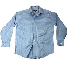 Pronto Uomo Men Dress Shirt Size 34/35 17 Neck Long Sleeve Platinum No Iron Blue