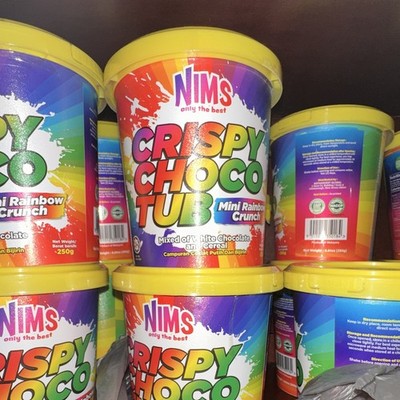 NIMS Crispy Choco Tub Mini Rainbow Crunch White Chocolate, Tub 250g