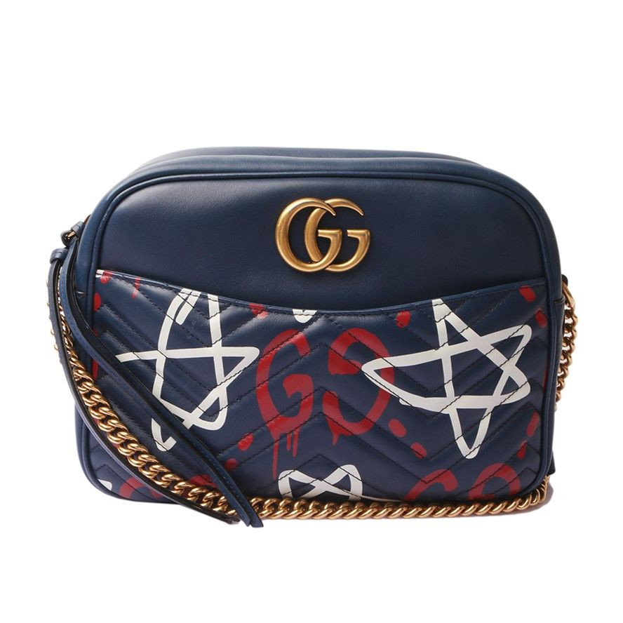 ショルダーバッグ・ポシェット GUCCI Borsa a spalla \"GG Marmont 2\" Gucci Blue Diagonal Quilted GG Leather Marmont Bamboo Top