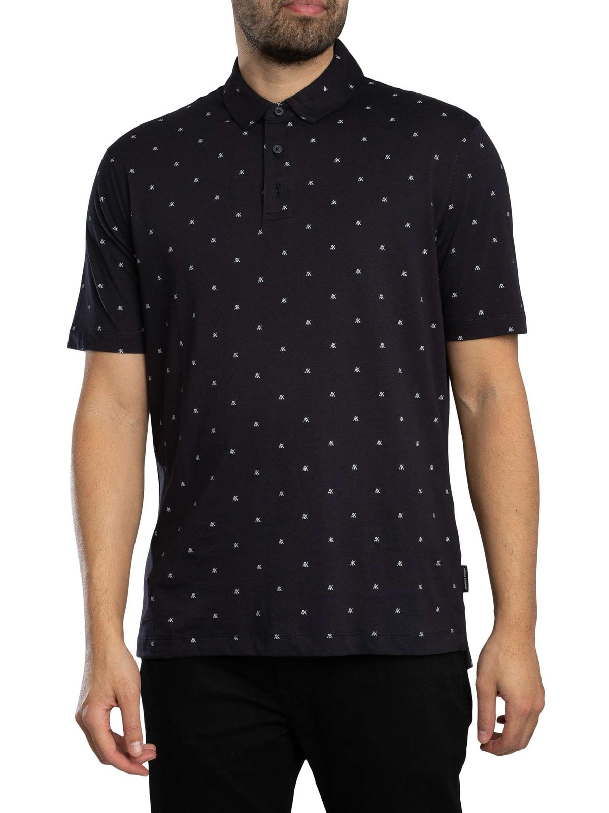Armani Exchange Men's Deep Navy Logo Pattern Polo Shirt - Image 2