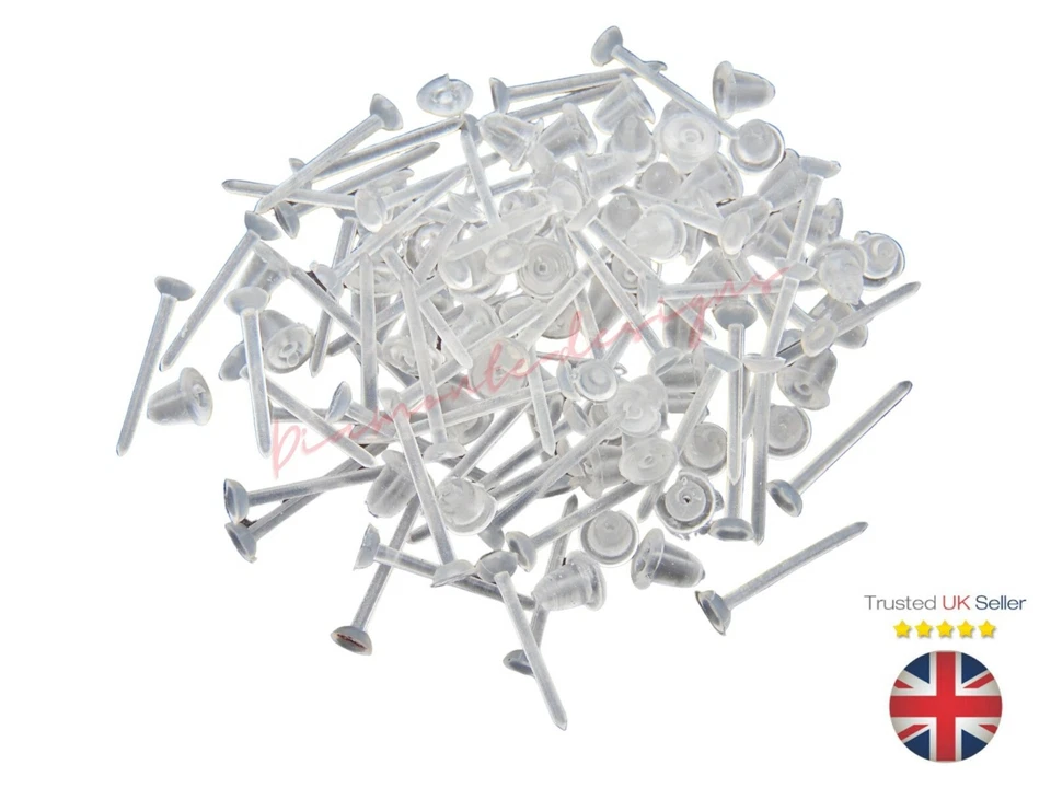 5 Pairs Allergy Free Transparent Plastic Stud Earring Posts & Rubber Backs H120 — 第 3/3 张图片