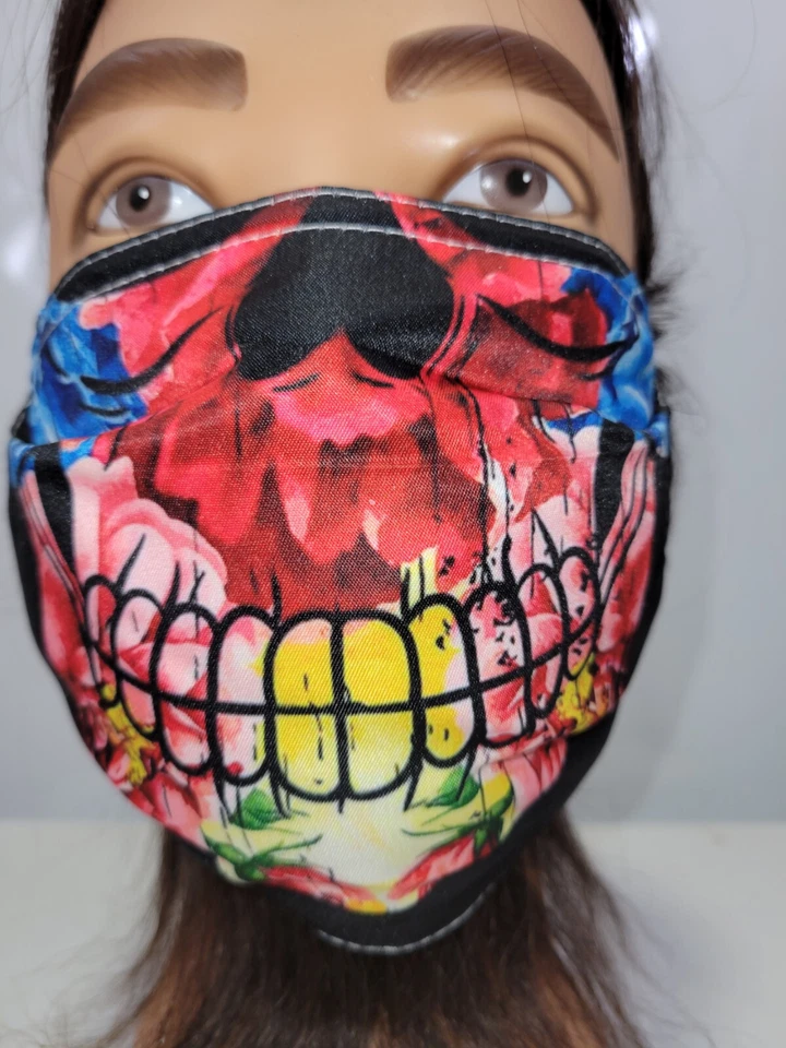 Голова черепа — размер 8 x 6 дюймов — тканевая маска и фильтр — стирка и повторное использование — SH5 - Изображение 4 из 4