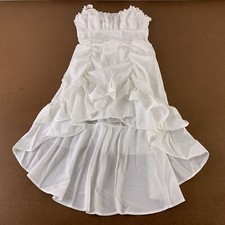 Shein Women's Large US 8 White Ruffled Sleeveless Smocked High Low Dress NWT