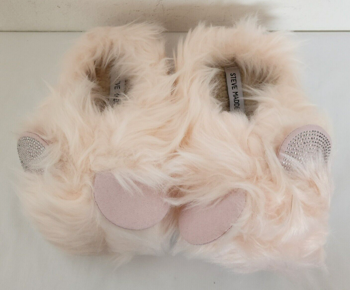 Steve Madden Pink Bunny Fuzzy Slippers Girls Size 2/3 Jpanzee NEW