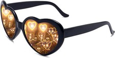 Sunglasses Heart Effect Diffraction Glasses Festival Accessories Party, Black