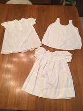 Vintage Baby White Cotton Linen Dresses Lot Of 3 Country Slip Embroidered