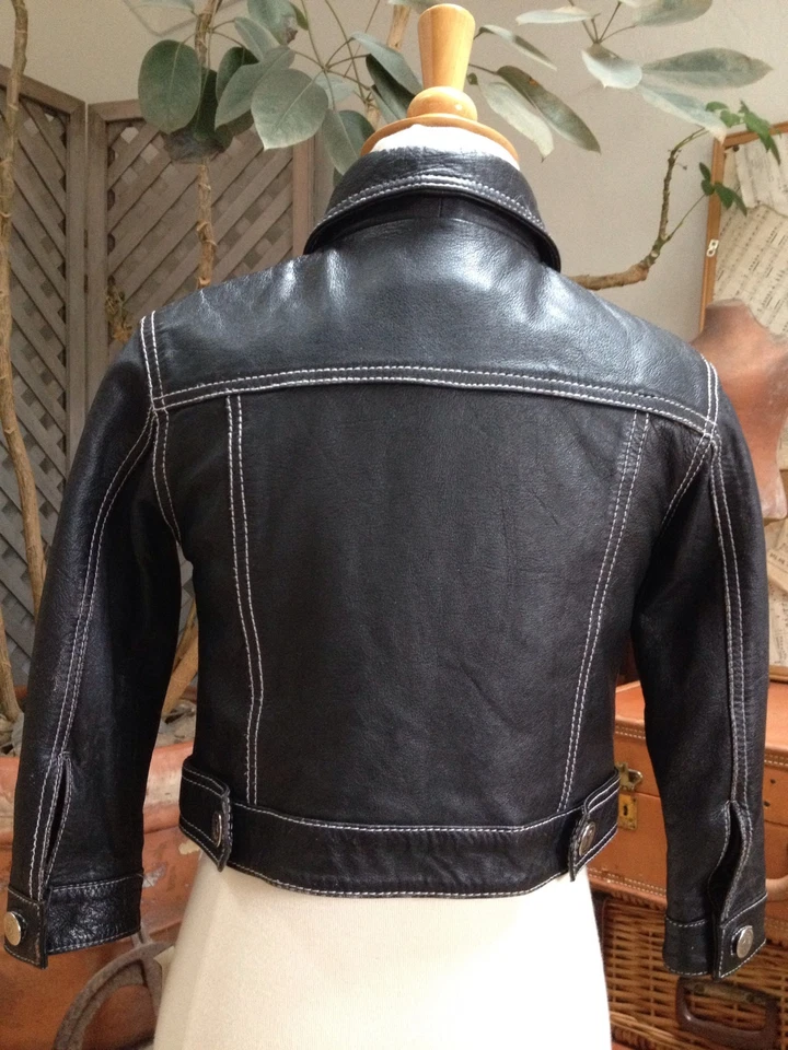 ABRIGO DE CUERO "Jean" negro recortado para niña FLORES DE ZOE 3 4 5 Foto 3 de 3