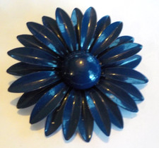 Vintage Estate Mid Century Modern Metal Navy Royal Blue Enamel Flower Brooch