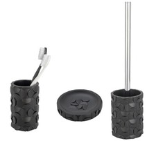 3 tlg Bad Accessoires Zubehör Set "Structure" 3D Optik schwarz inkl. WC Garnitur