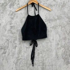 Rails Women's S Kyra 100% Linen Halter Tie Neck Top Black Festival Beach Coastal