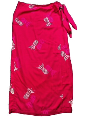 Midi Wrap Skirt Womens L Pink Tropical Pineapple Luau Beachy Vacation Cruise