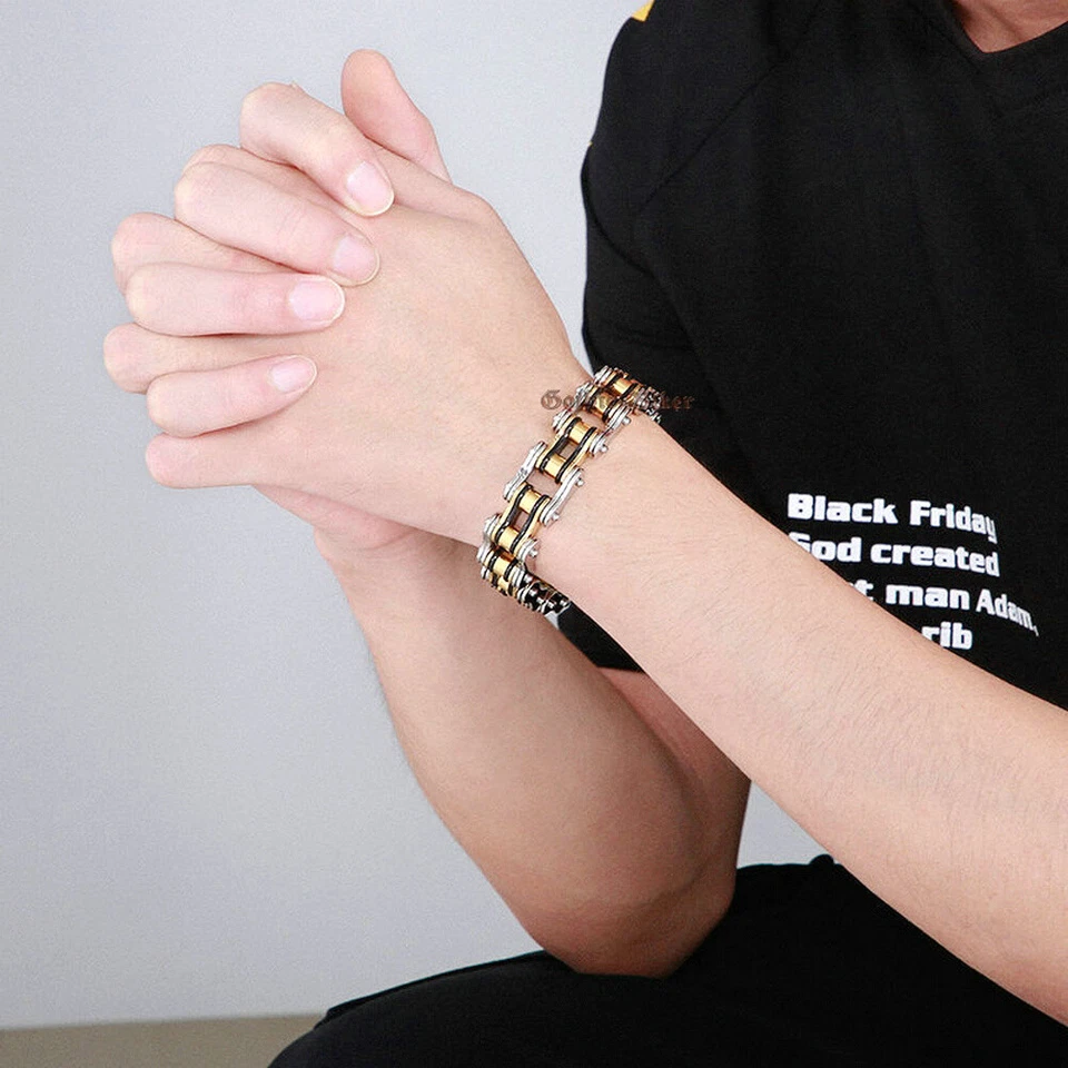 Pulseira masculina de aço inoxidável resistente resistente para motocicleta motociclista 7,6-9,4" (L - Imagem 4 de 4