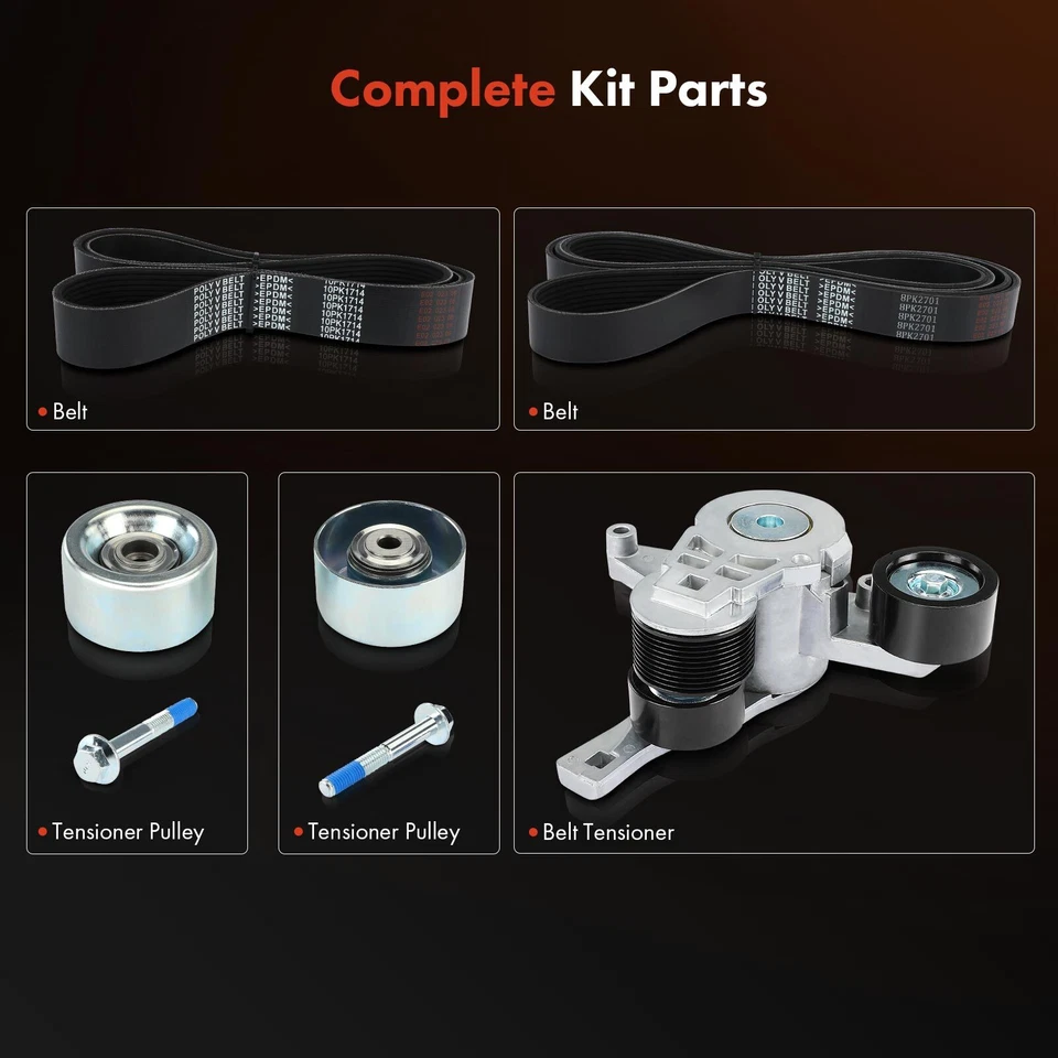 Kit de 5 componentes de transmisión por correa Serpentine para Western Star 4900EX 2011 2013 4900FA Foto 3 de 4