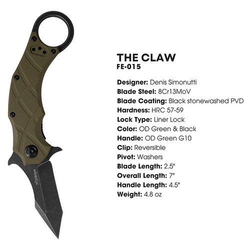 Fox Edge The Claw Emerson Wave LinerLock Karambit Folding Knife Black G10 Handle - Picture 13 of 52