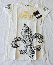 Christian Audigier SMET Women T-Shirt White "Born on Street" Gold Accent- Small