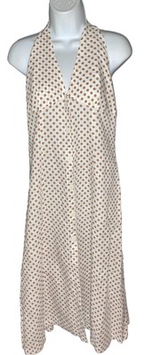 NWT Zara Linen Blend Polka Dot Halter Midi White Dress Button Front Rockabilly L