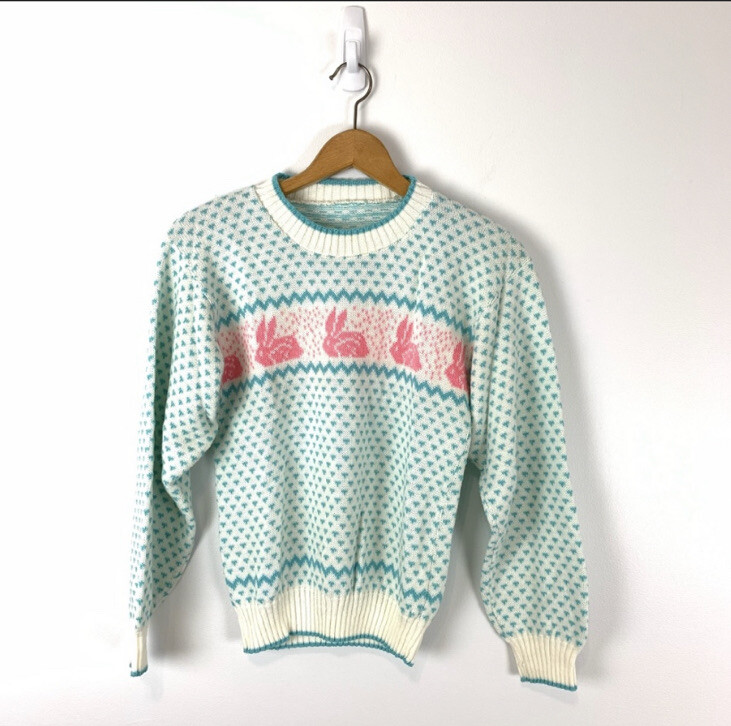 Vintage Fairy Kei Pastel Bunny Rabbit Knit Sweater Co… - Gem