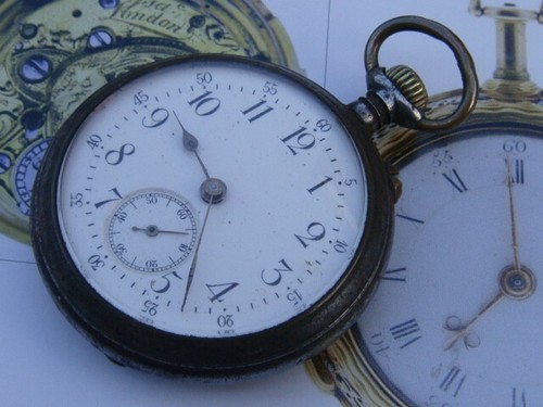 2 pocket watches need mainsprings balances ok pin set steel 1900 WW1 PROJECTS - Picture 3 of 14