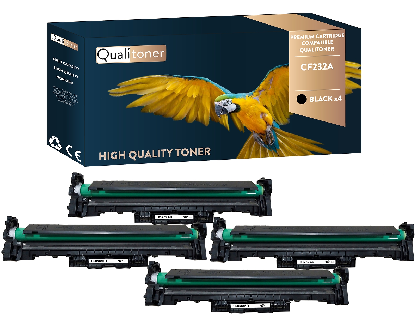Toner noir compatible HP CF232A Qualitoner à haute opacité pour textes nets lot de 4
